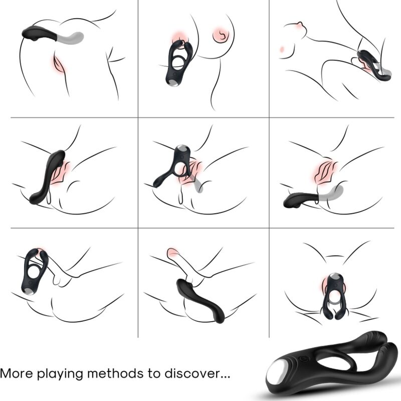 ARMONY - VEYRON ANILLO VIBRADOR DOBLE PINZA CONTROL REMOTO NEGRO - Imagen 3