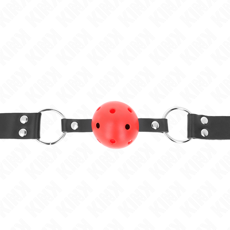KINK - MORDAZA DE BOLA 4 CM TRANSPIRABLE CON DOBLE REMACHE ROJO 62 x 2.5 CM AJUSTABLE 42-58 CM - Imagen 3