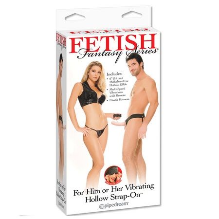 FETISH FANTASY SERIES - ARNÉS HUECO VIBRADOR PARA EL Y ELLA NATURAL 14CM - Imagen 2