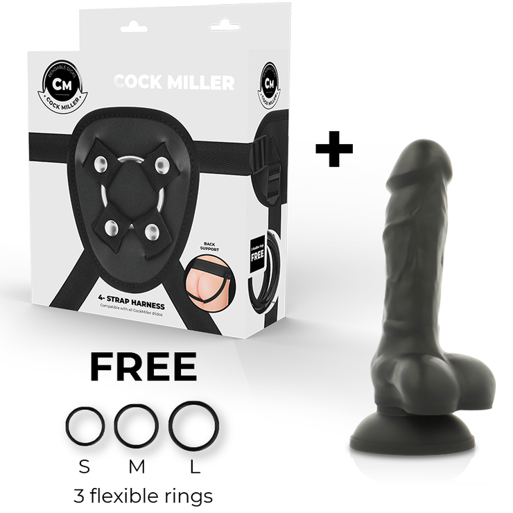 COCK MILLER - ARNÉS + DILDO SILICONA DENSITY COCKSIL ARTICULABLE NEGRO 13 CM - Imagen 2