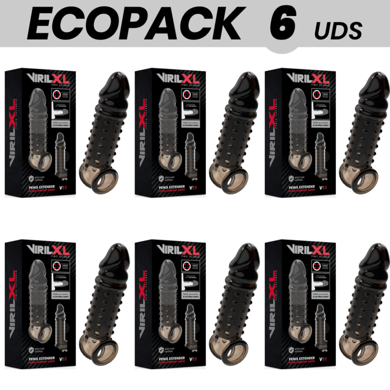 ECOPACK 6 UDS - VIRILXL EXTENSION Y FUNDA DE PENE V11 NEGRO