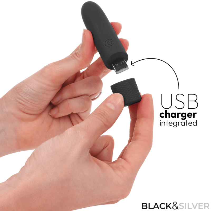 BLACK SILVER - GERI BALA VIBRADORA RECARGABLE POR USB 8 VIBRACIONES NEGRO 10 X 2.2 CM - Imagen 3