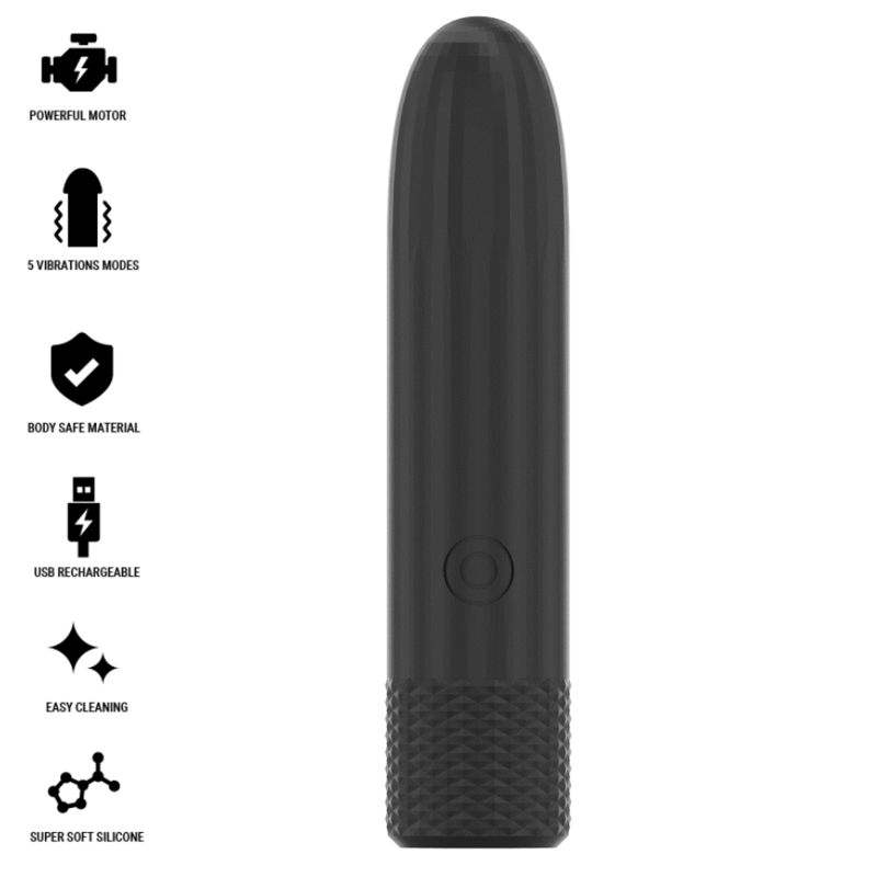 BLACK SILVER - GERI BALA VIBRADORA RECARGABLE POR USB 8 VIBRACIONES NEGRO 10 X 2.2 CM - Imagen 2