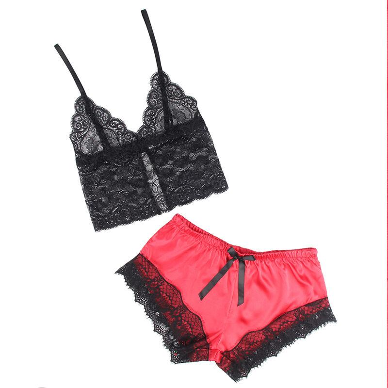 SUBBLIME - 953959 PIJAMA SEXY SATEN Y ENCAJE NEGRO/ROJO S/M - Imagen 4