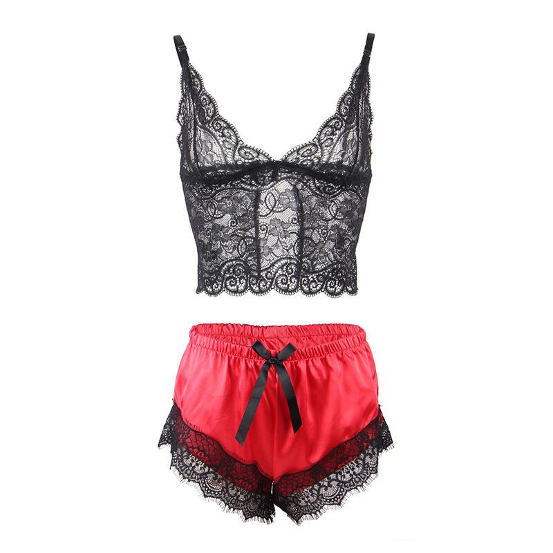 SUBBLIME - 953959 PIJAMA SEXY SATEN Y ENCAJE NEGRO/ROJO S/M - Imagen 5