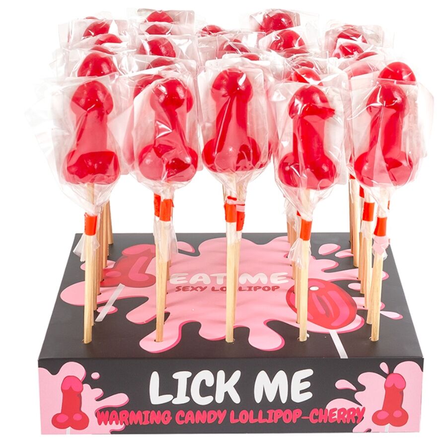 SECRETPLAY - EXPOSITOR PIRULETA PENE CARAMELO CEREZA CON EFECTO CALOR PICANTE (40 UNIDADES)