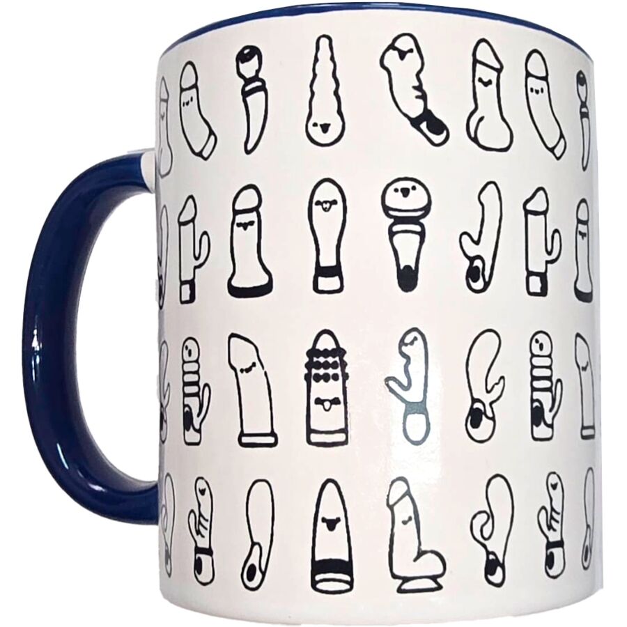 DIABLO PICANTE - TAZA BLANCA VIBRADORES  ASA AZUL 370 ML