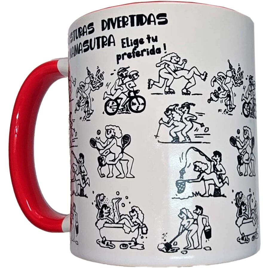 DIABLO PICANTE - TAZA BLANCA POSTURAS KAMASUTRA  ASA ROJA 370 ML