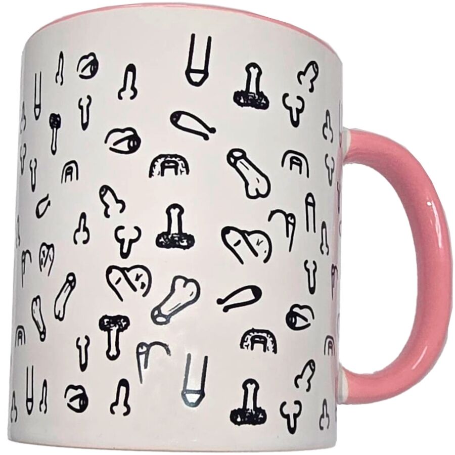 DIABLO PICANTE - TAZA BLANCA PENES  ASA ROSA 370 ML