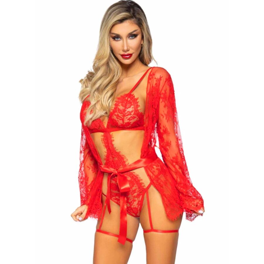 LEG AVENUE - SET BODY + BATA DE LIGUERO ROJO