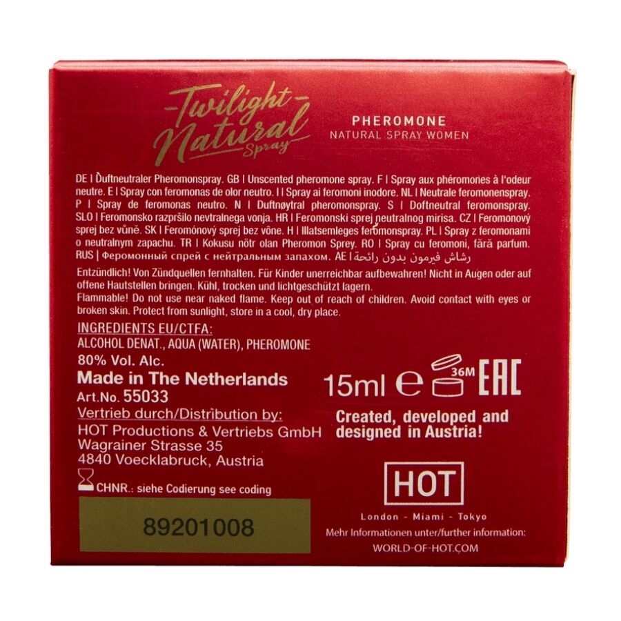 HOT - TWILIGHT NATURAL CON FEROMONAS MUJER 15 ML - Imagen 2