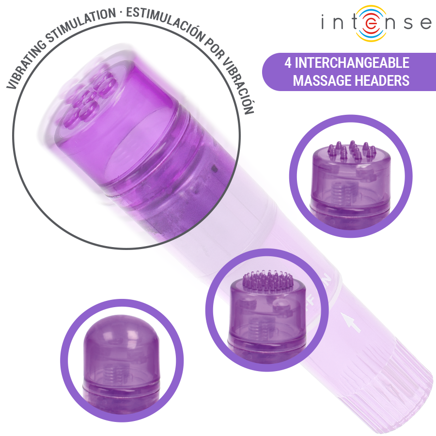 INTENSE - KURT MINI MASAJEADOR CON 4 CABEZALES INTERCAMBIABLES LILA - Imagen 3