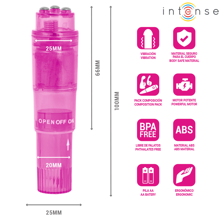 INTENSE - KURT MINI MASAJEADOR CON 4 CABEZALES INTERCAMBIABLES ROSA - Imagen 5