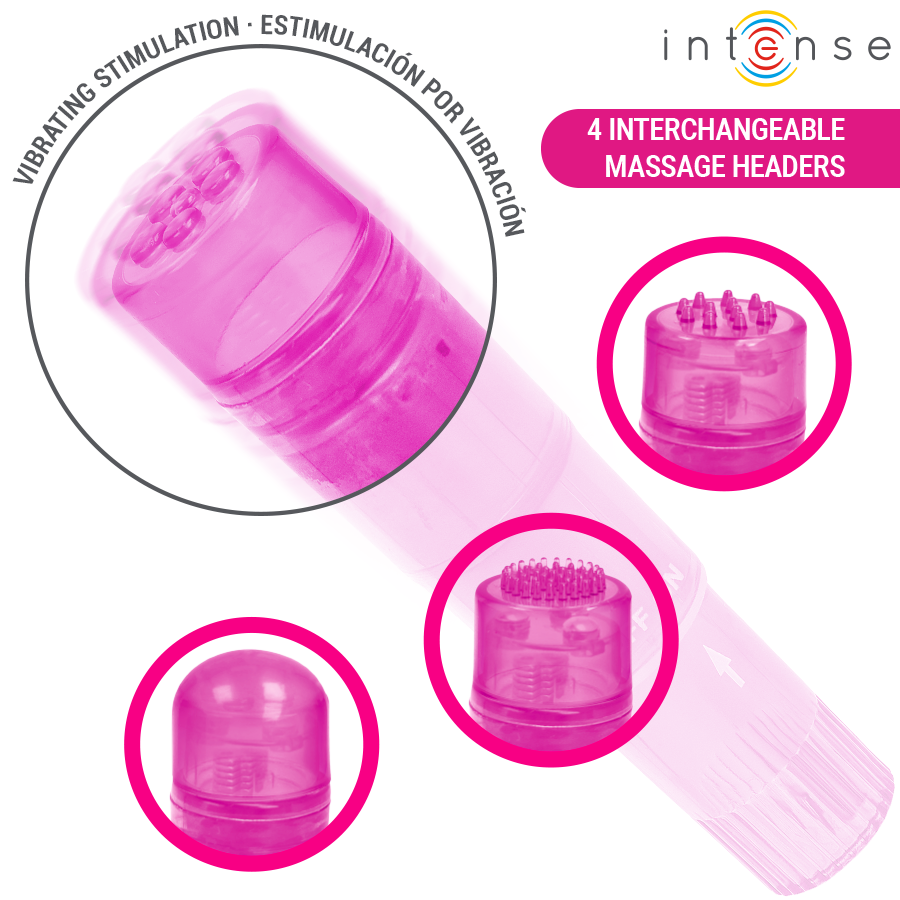 INTENSE - KURT MINI MASAJEADOR CON 4 CABEZALES INTERCAMBIABLES ROSA - Imagen 3