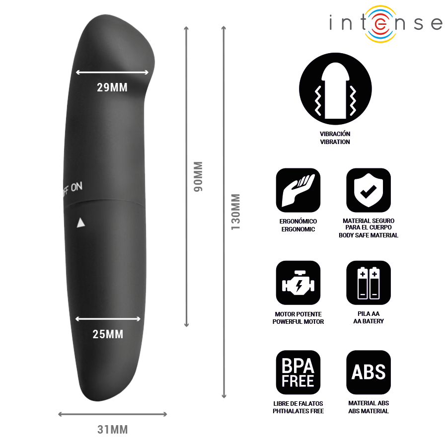 INTENSE - PHIL VIBRADOR PUNTO G NEGRO 13 CM - Imagen 3