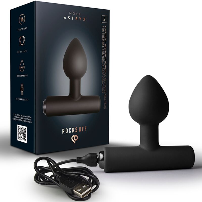 ROCKS-OFF – NOVA ASTRYX PREMIUM PLUG ANAL RECARGABLE 16 FUNCIONES NEGRO