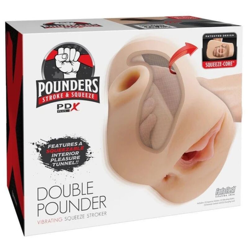 PDX PLUS - MASTURBADOR DOBLE VIBRADOR DOUBLE POUNDER SQUEEZE LIGHT 20.5 CM - Imagen 4