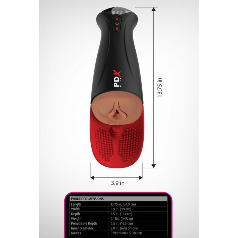 PDX ELITE - MASTURBADOR AUTOMÁTICO FAP-O-MATIC PRO XL VIBRADOR MARRÓN 34.9 CM - Imagen 5